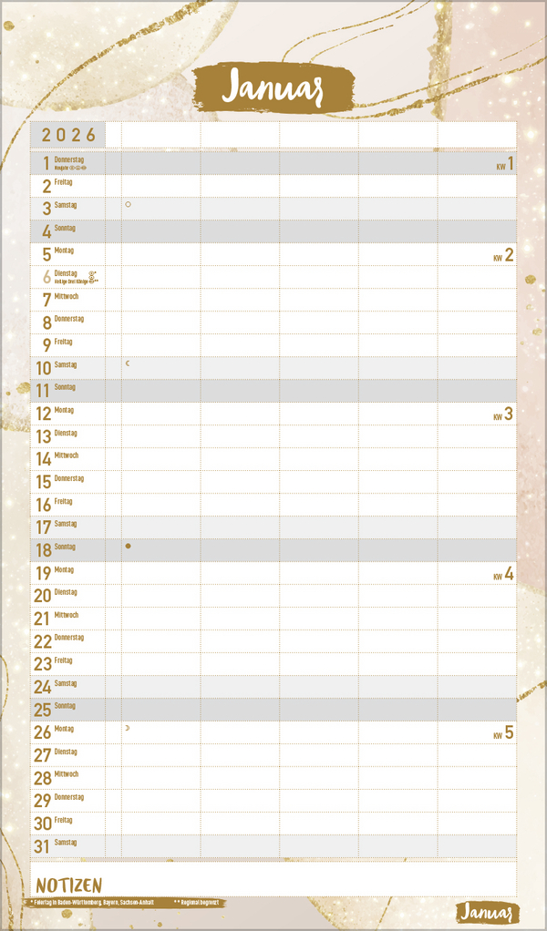 Familienplaner Metallic Glam 2026, Innenansicht #1