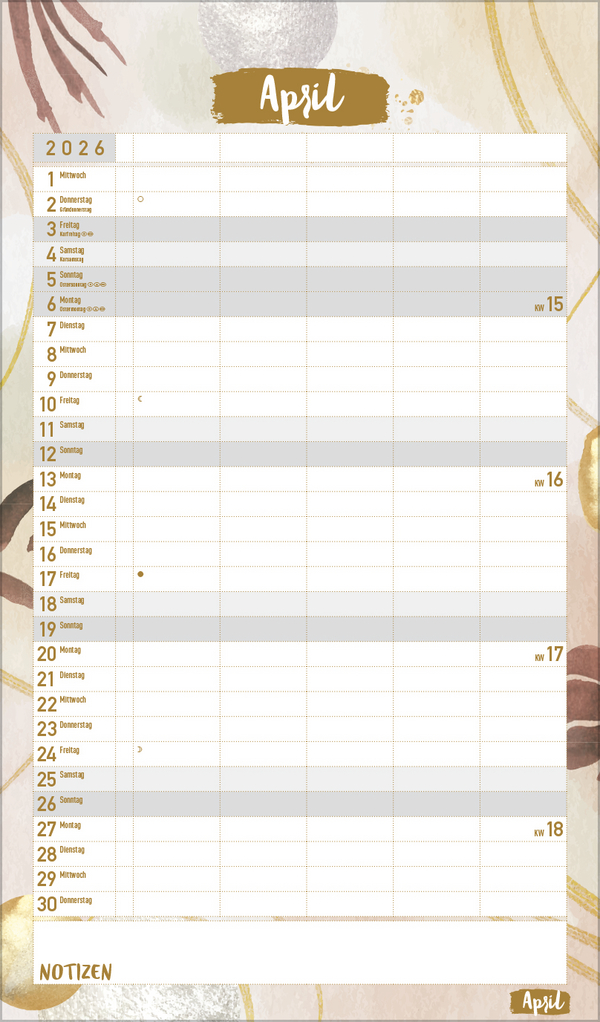 Familienplaner Metallic Glam 2026, Innenansicht #4