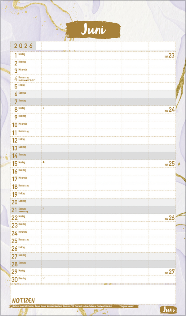 Familienplaner Metallic Glam 2026, Innenansicht #6