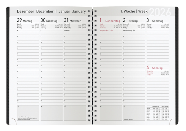 Buchkalender Wochentimer Spirale schwarz 2026, Innenansicht #1