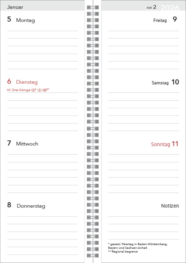 Tischkalender Hochformat Großdruck 2026, Innenansicht #1