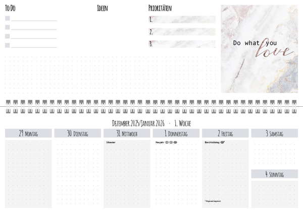 Tischquerkalender Marble 2026, Innenansicht #1
