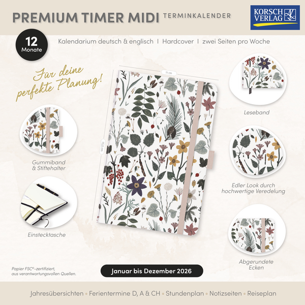 Premium Timer Midi "Botanical Study" 2026, Innenansicht #16