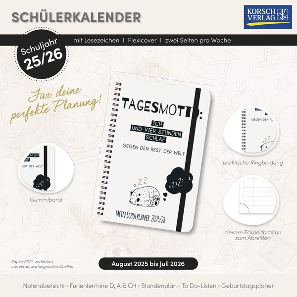 Schülerkalender Schlaf 2025/2026, Innenansicht #16