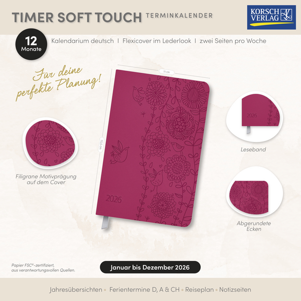 Timer Soft Touch pink 2026, Innenansicht #16