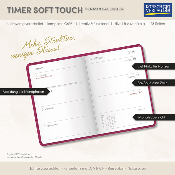 Timer Soft Touch pink 2026, Innenansicht #17