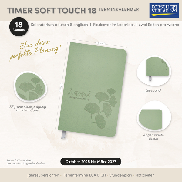 Timer Soft Touch 18 Monate jade 2026/2027, Innenansicht #16
