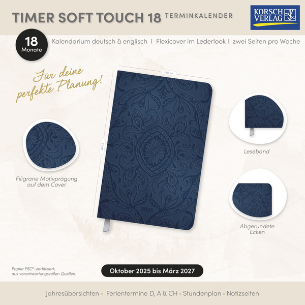 Timer Soft Touch 18 Monate dunkelblau 2026/2027, Innenansicht #16