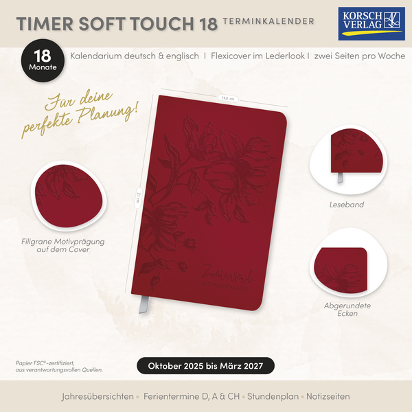 Timer Soft Touch 18 Monate Rubin 2026/2027, Innenansicht #16