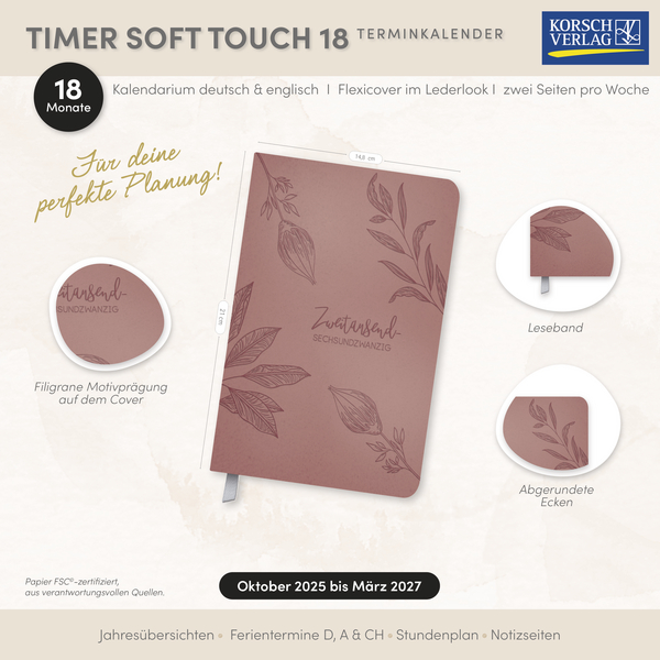 Timer Soft Touch 18 Monate rosewood 2026/2027, Innenansicht #16