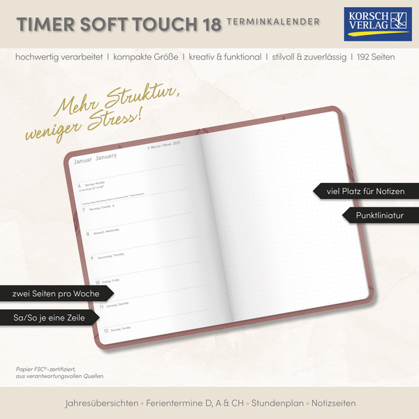 Timer Soft Touch 18 Monate rosewood 2026/2027, Innenansicht #17