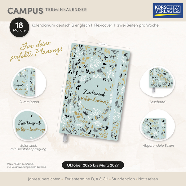 Terminkalender Campus Mint Flowers 18 Monate 2026/2027, Innenansicht #16