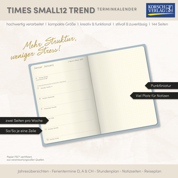 Buchkalender Times Small12 Trend Mandelblüte 2026, Innenansicht #17