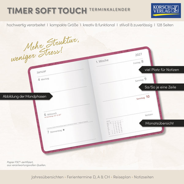 Timer Soft Touch pink 2027, Innenansicht #17