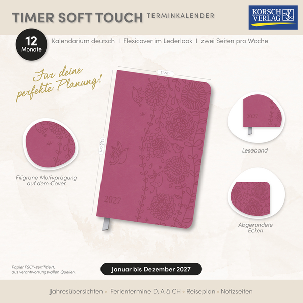 Timer Soft Touch pink 2027, Innenansicht #18