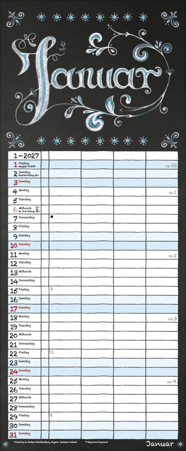 Tafel Timer 2027, Innenansicht #1