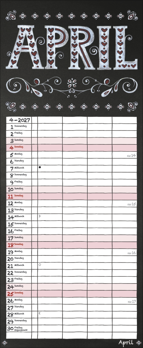 Tafel Timer 2027, Innenansicht #4