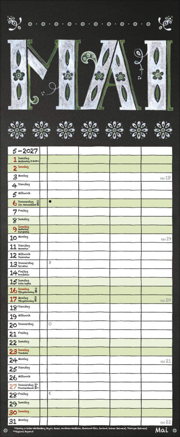 Tafel Timer 2027, Innenansicht #5