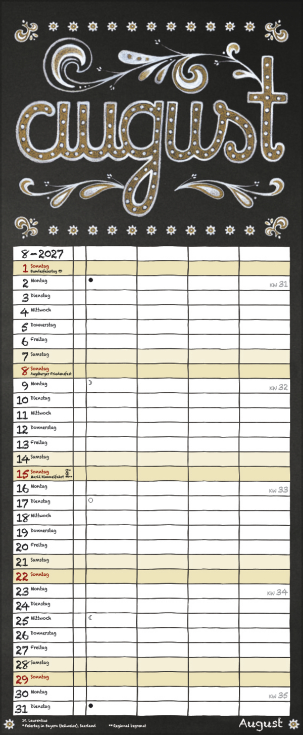 Tafel Timer 2027, Innenansicht #8
