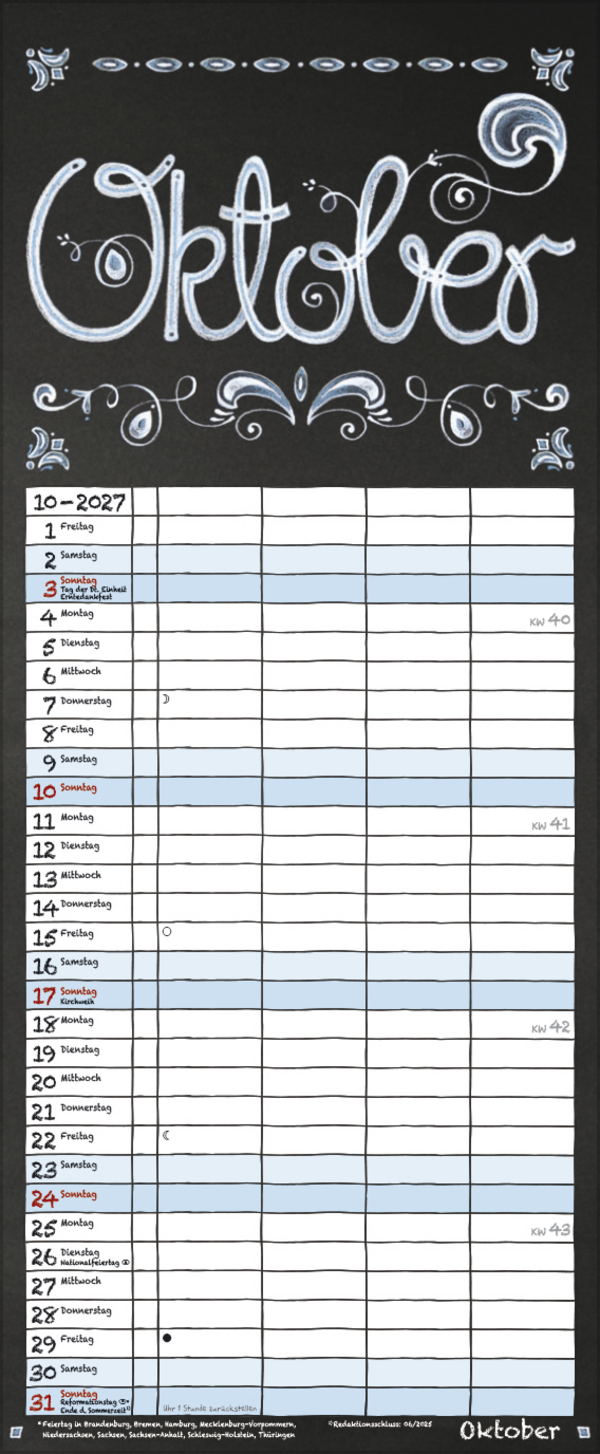 Tafel Timer 2027, Innenansicht #10