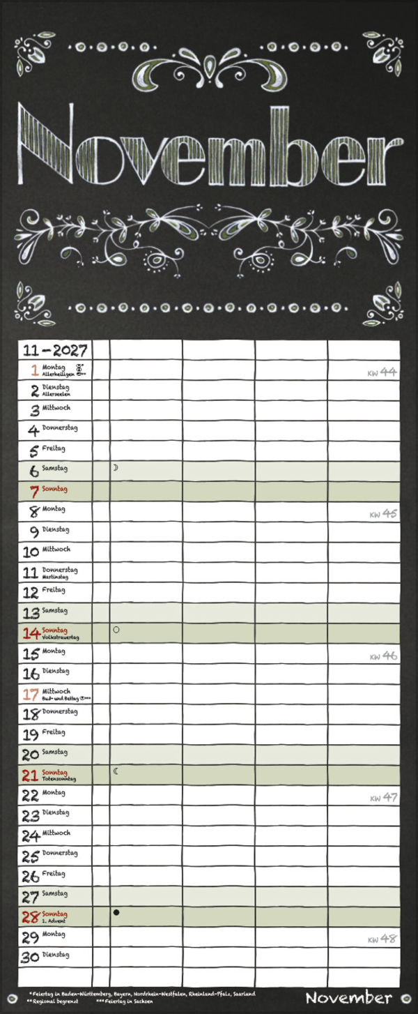 Tafel Timer 2027, Innenansicht #11
