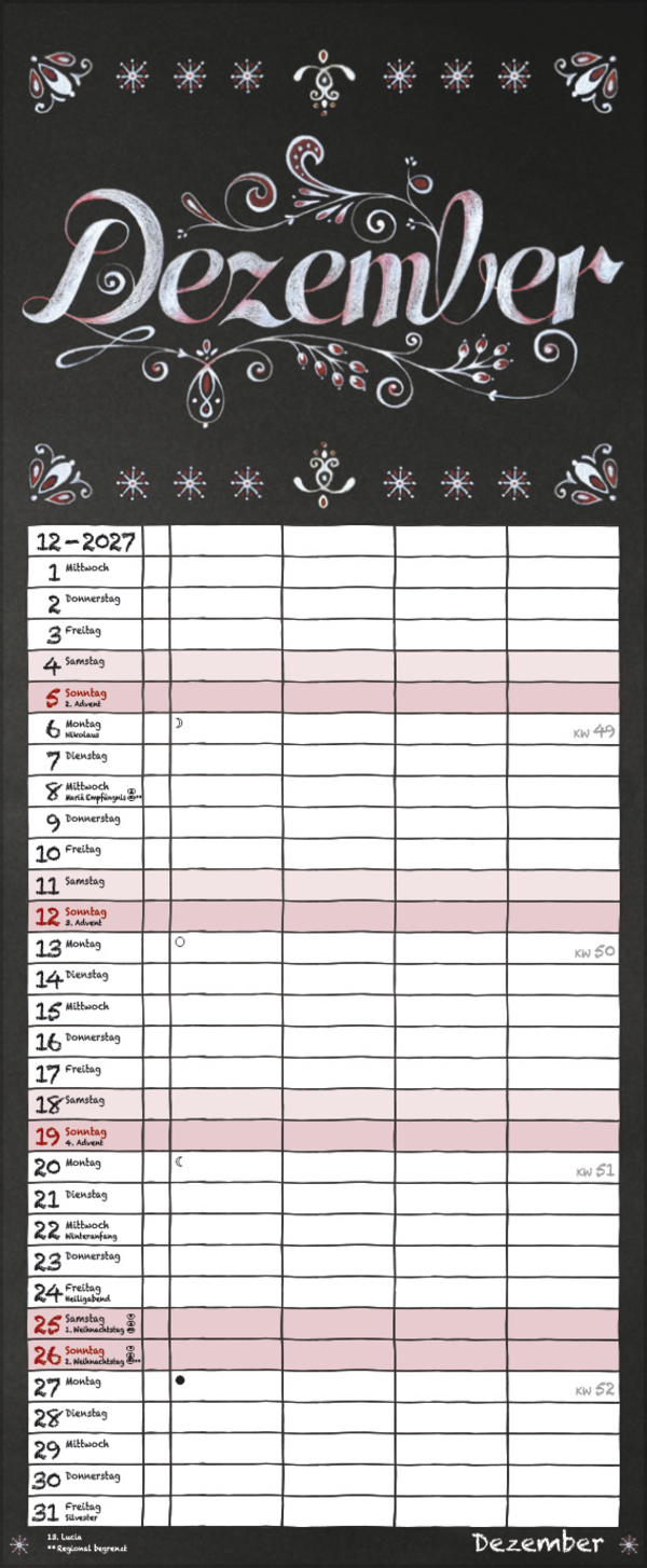 Tafel Timer 2027, Innenansicht #12