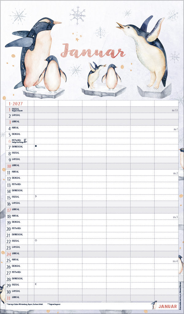 Familienplaner Aquarell 2027, Innenansicht #1