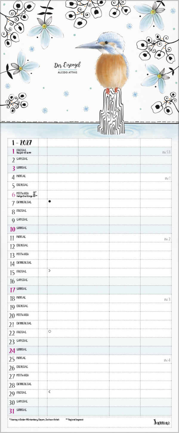 Familienplaner Pretty Birds 2027, Innenansicht #1