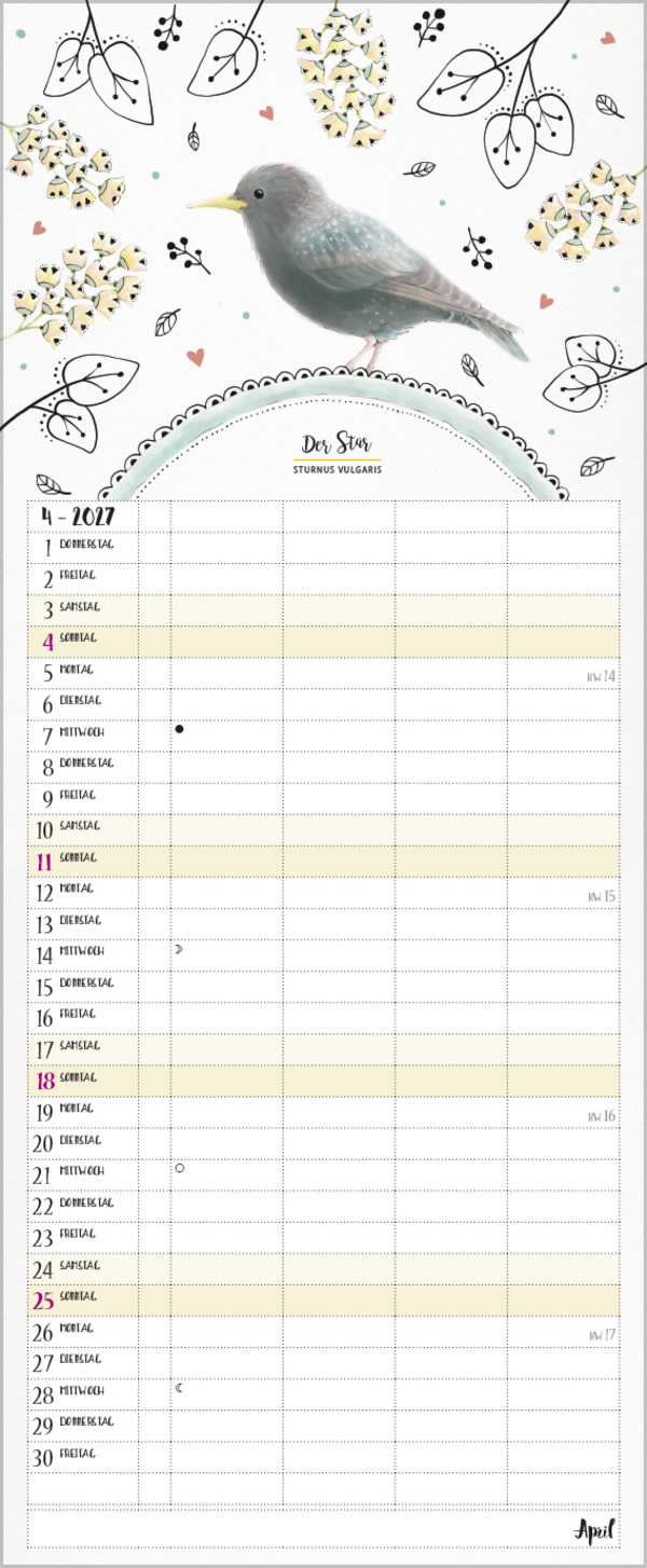 Familienplaner Pretty Birds 2027, Innenansicht #4