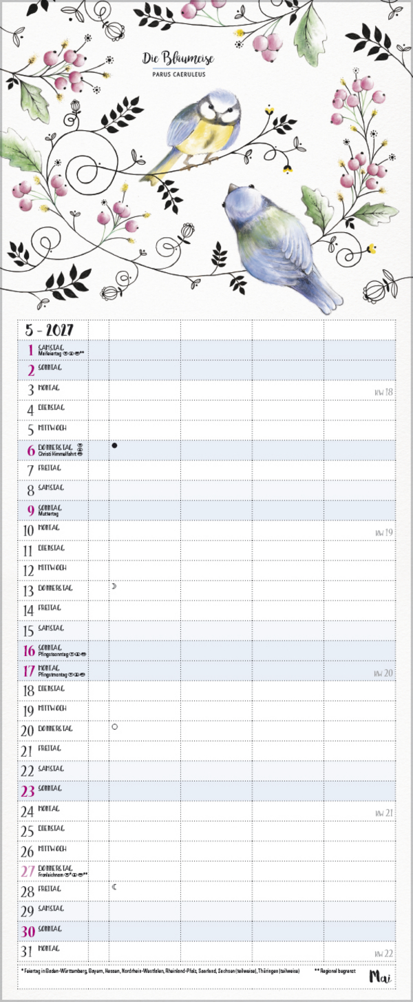 Familienplaner Pretty Birds 2027, Innenansicht #5