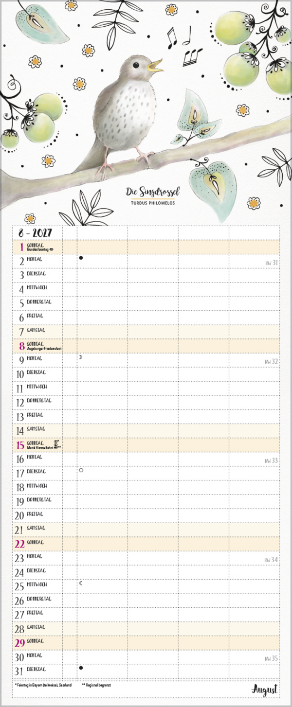 Familienplaner Pretty Birds 2027, Innenansicht #8