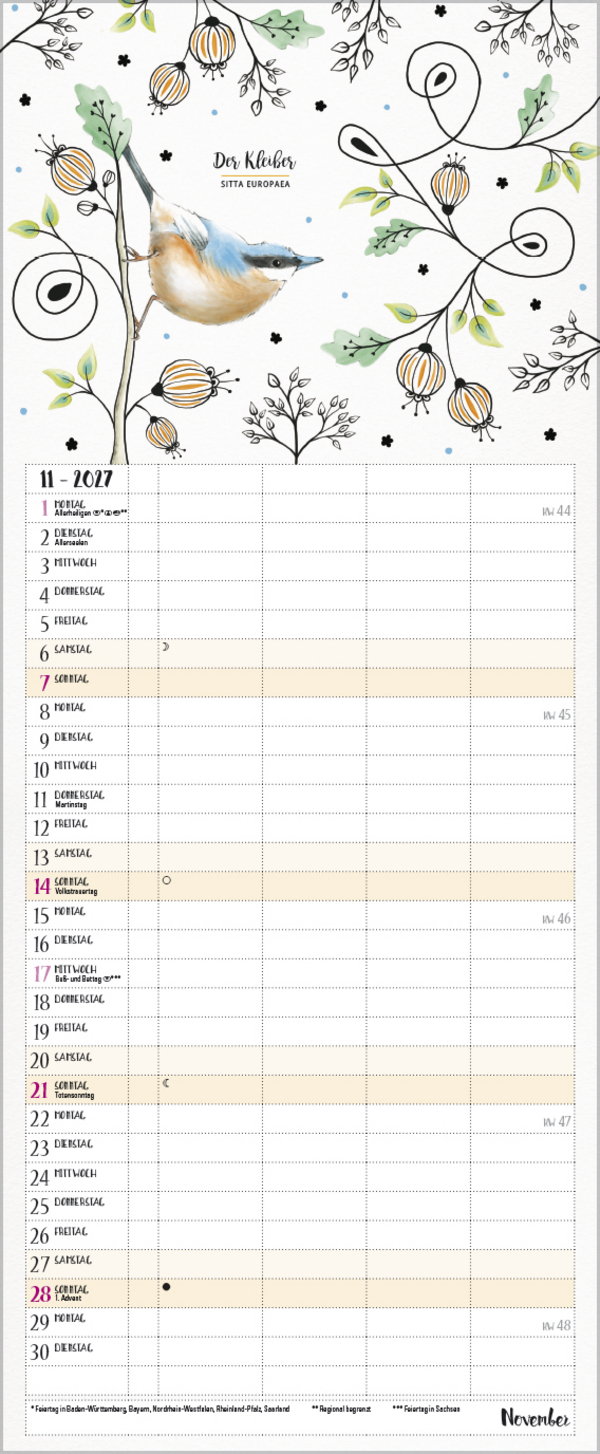 Familienplaner Pretty Birds 2027, Innenansicht #11