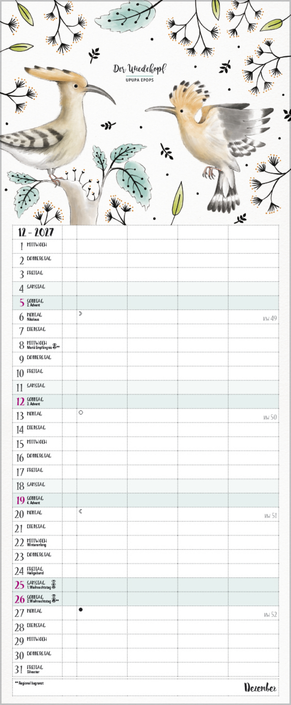 Familienplaner Pretty Birds 2027, Innenansicht #12