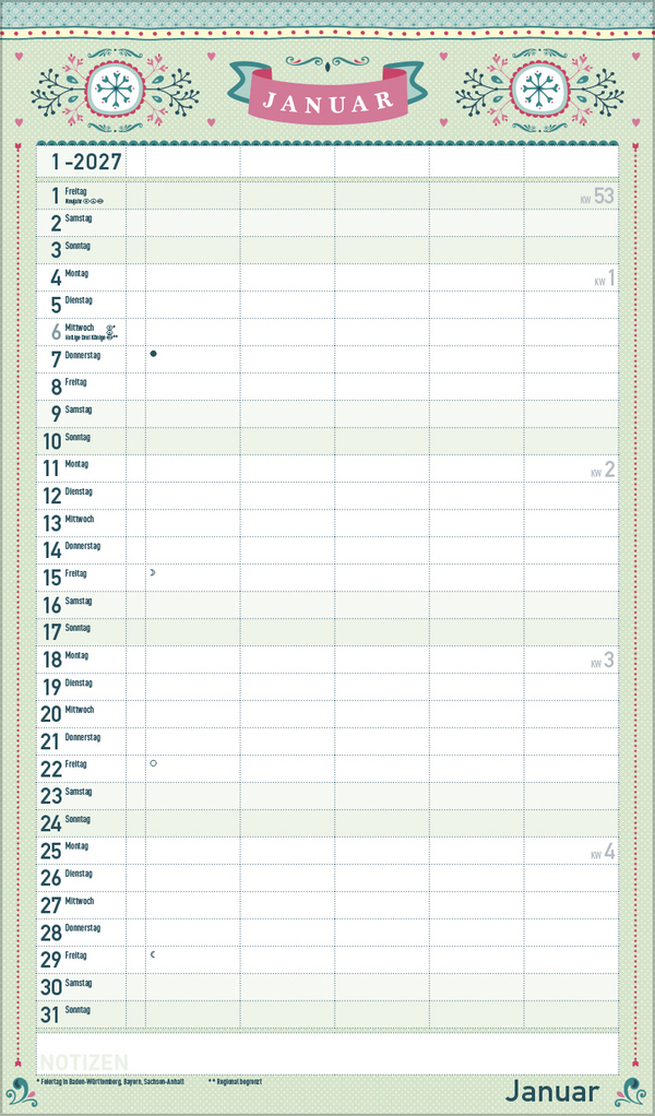 Familienplaner Vintage 2027, Innenansicht #1