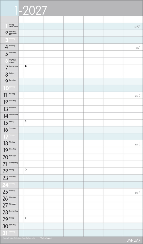 XL Familienplaner Pastell 2027, Innenansicht #1