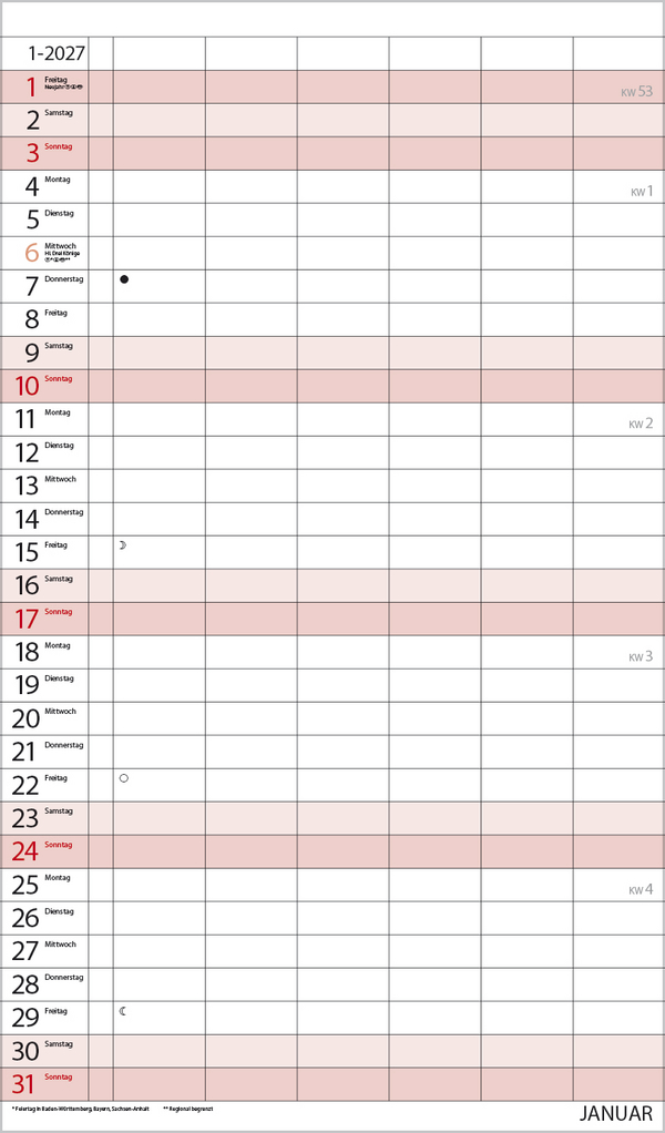 XL Familienplaner 2027, Innenansicht #1
