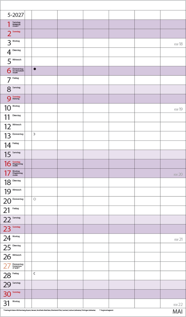 XL Familienplaner 2027, Innenansicht #5