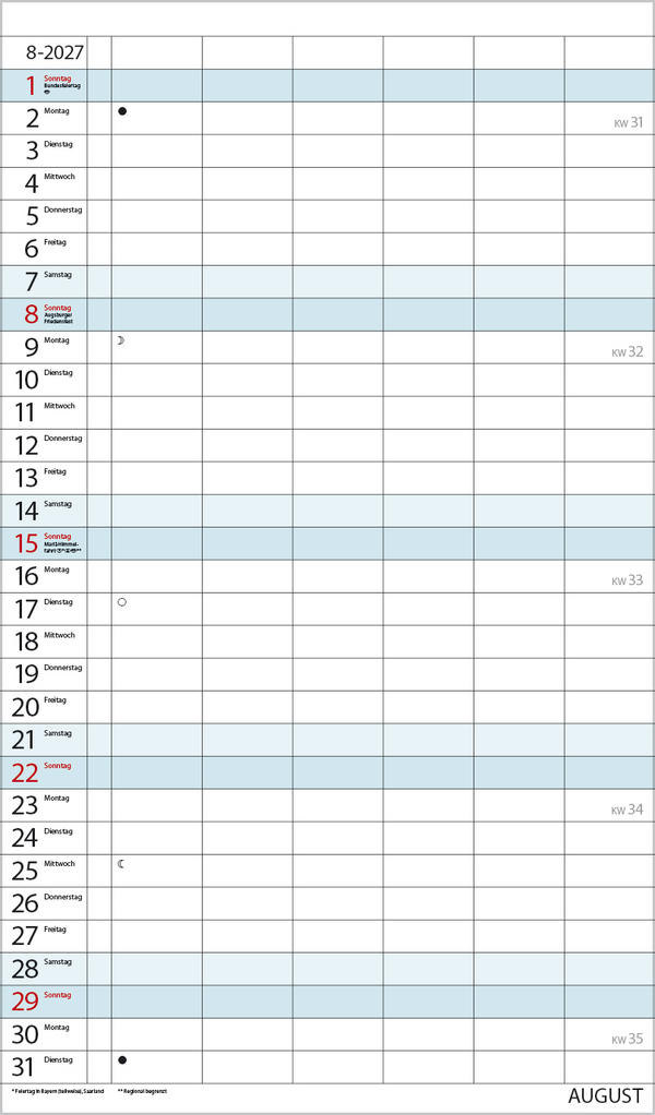XL Familienplaner 2027, Innenansicht #8