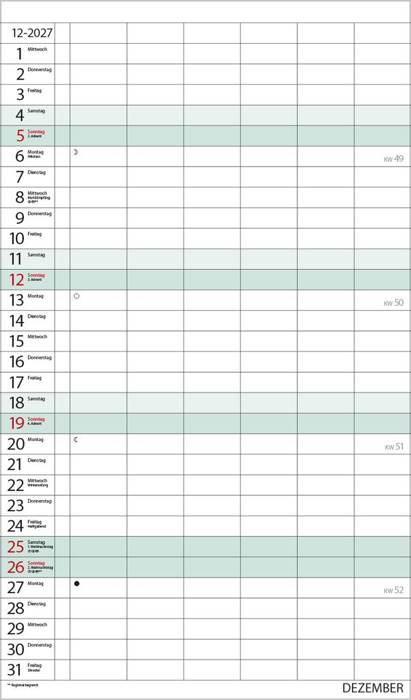 XL Familienplaner 2027, Innenansicht #12