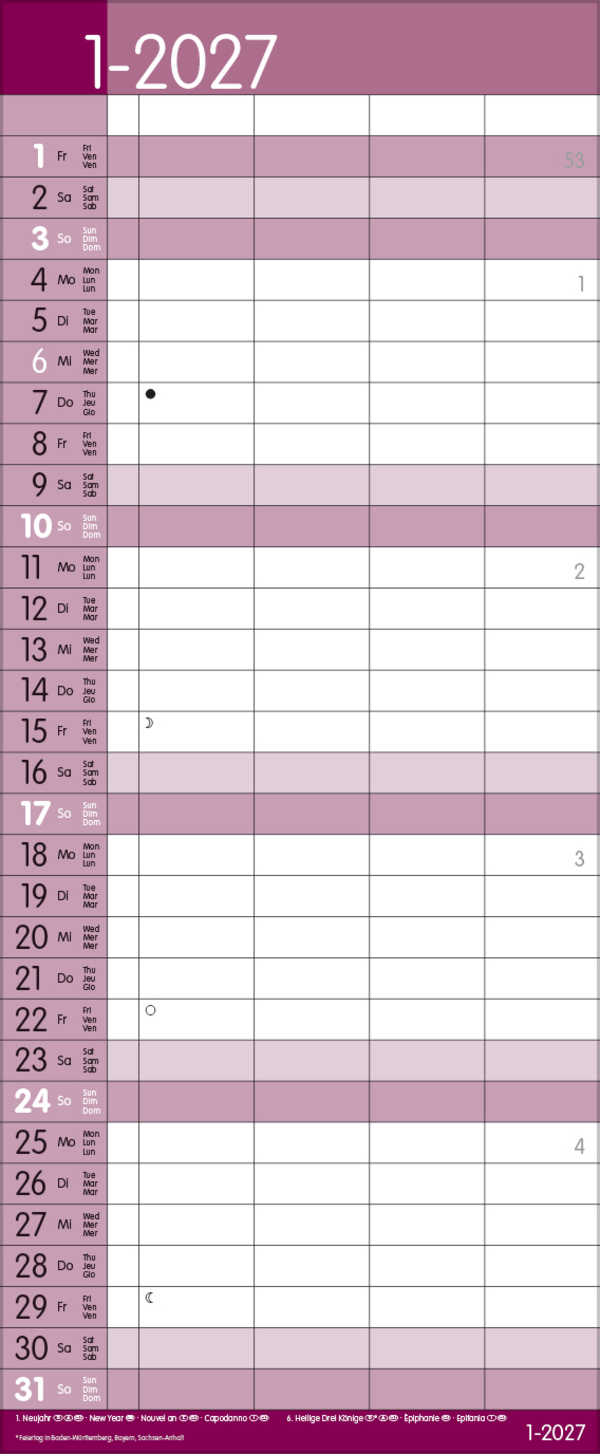 Family Timer Malve 2027, Innenansicht #1