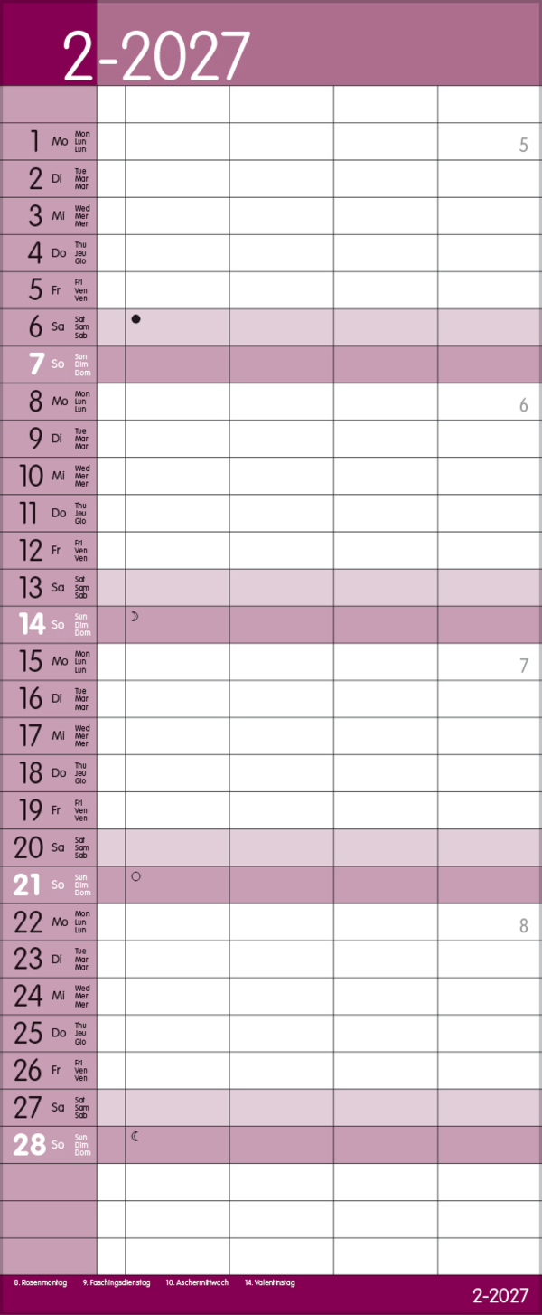 Family Timer Malve 2027, Innenansicht #2