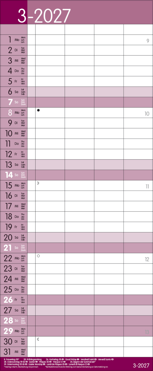 Family Timer Malve 2027, Innenansicht #3