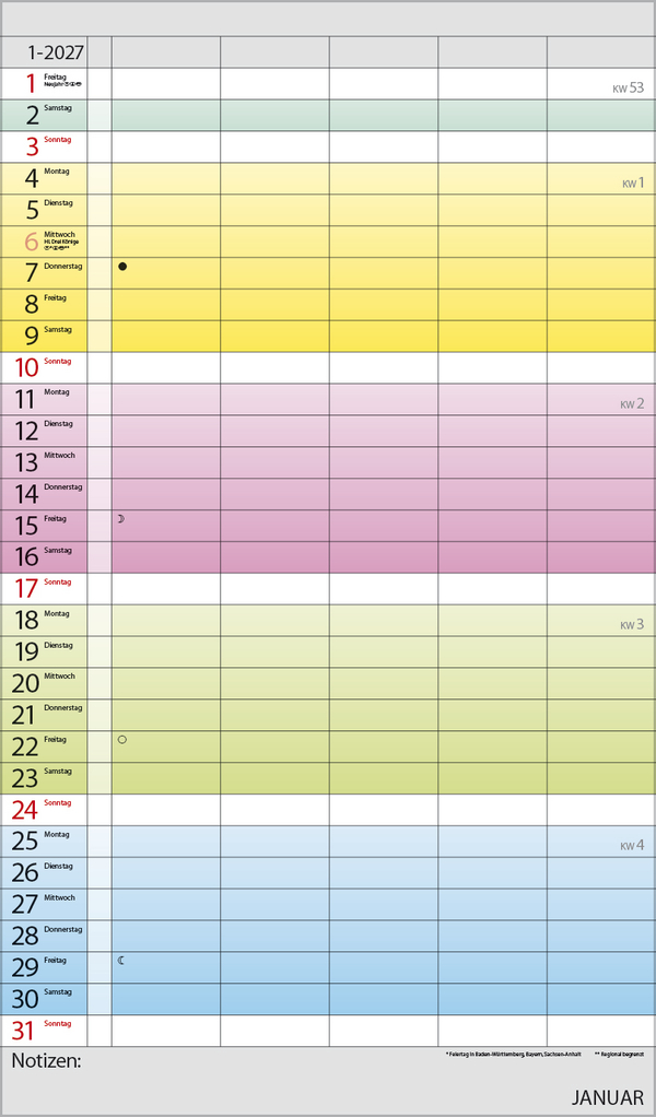 Familienplaner Farbenspiel 2027, Innenansicht #1