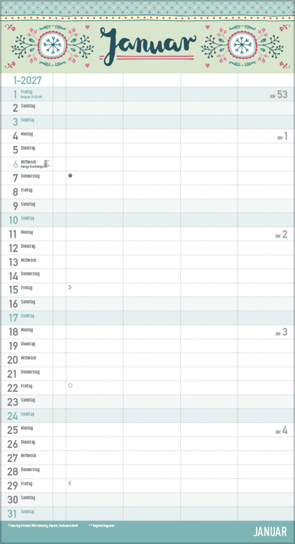 Familienplaner Vintage Zetteltasche 2027, Innenansicht #1
