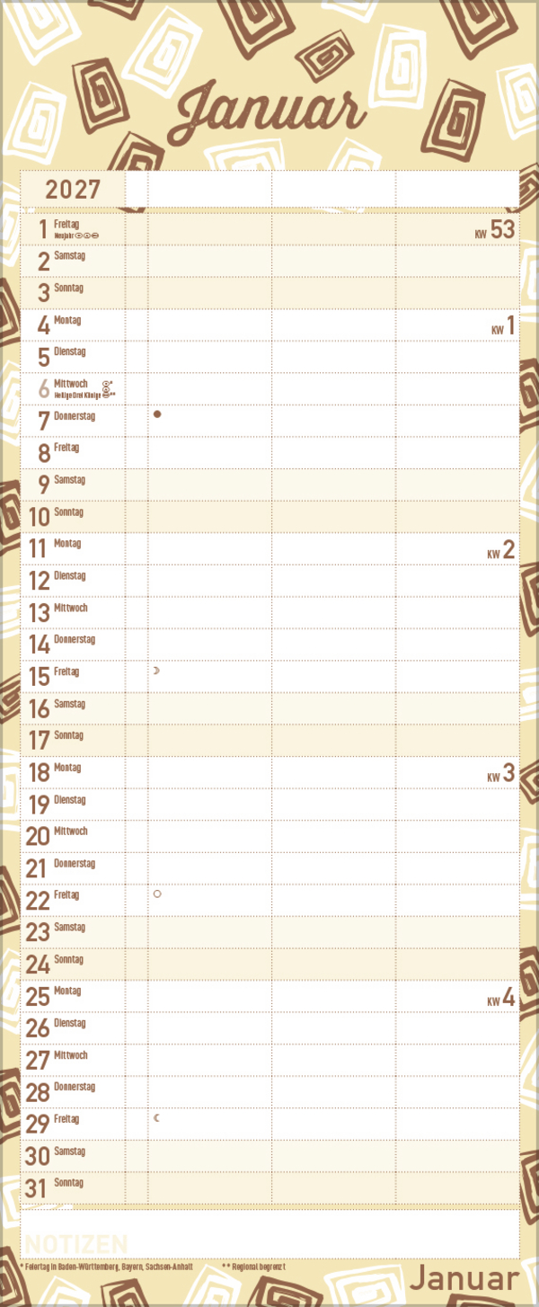 Premium Familientimer Tag f&uuml;r Tag 2027, Innenansicht #1