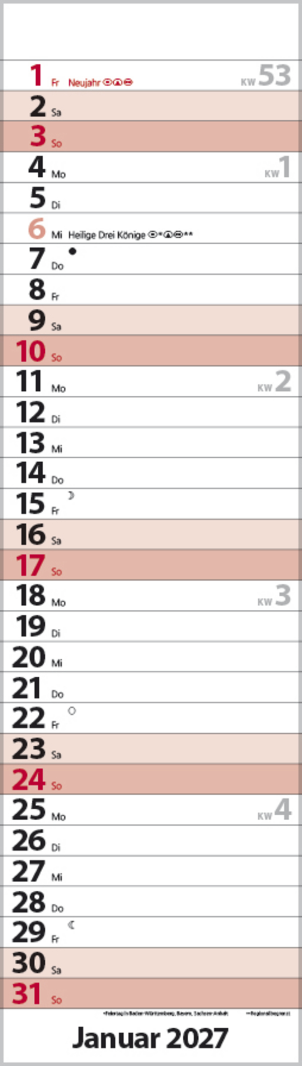 Streifenplaner Mini Rot 2027, Innenansicht #1