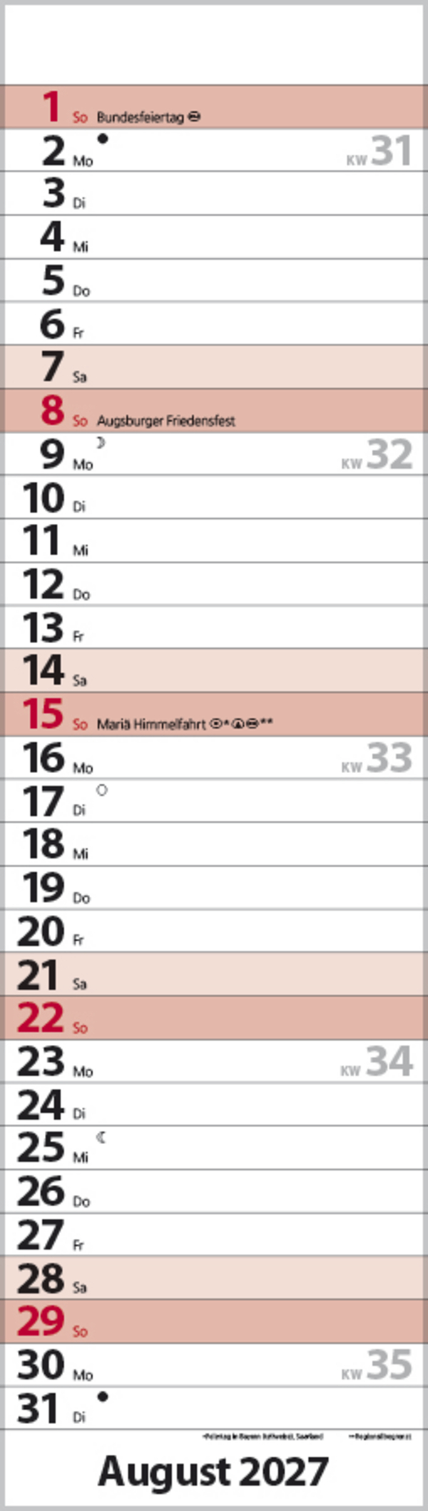 Streifenplaner Mini Rot 2027, Innenansicht #8