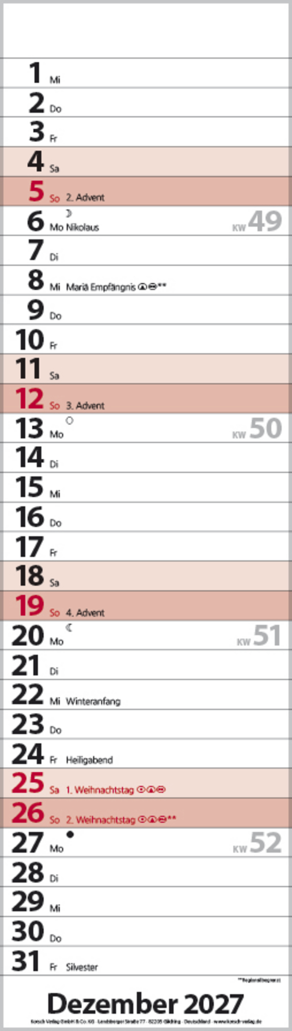 Streifenplaner Mini Rot 2027, Innenansicht #12