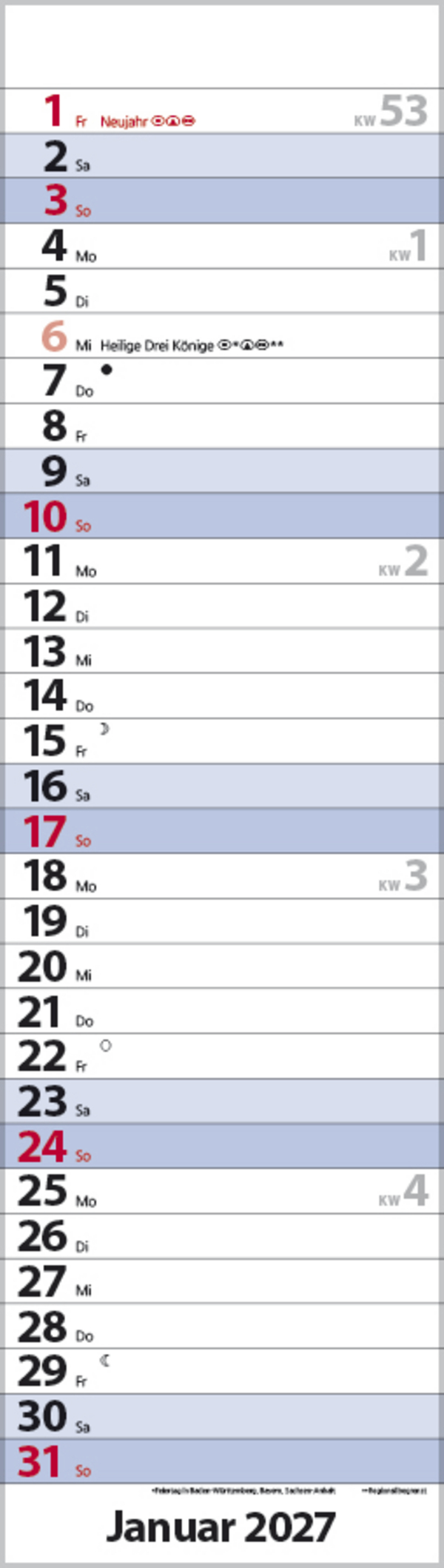 Streifenplaner Mini Blau 2027, Innenansicht #1