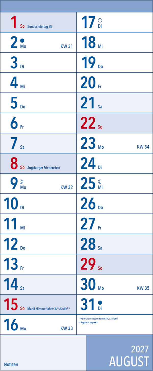 XL Planer Gro&szlig;druck 2027, Innenansicht #8